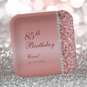Assiettes En Carton Rose Gold Élégant 85e Anniversaire
