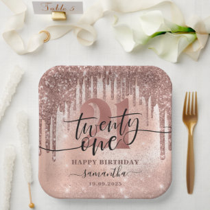 Assiettes En Carton Rose Gold Faux Parties scintillant et Foil fête 21