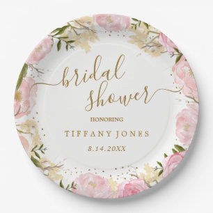 Assiettes En Carton Rose Gold Floral Rose Aquarelle Enterrement de Vie