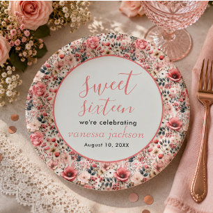 Assiettes En Carton Rose gold floral rose pâle rustique pour un sweet