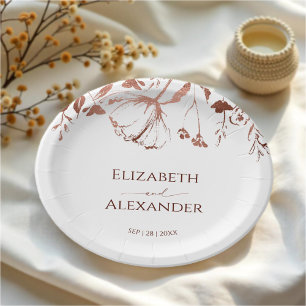 Assiettes En Carton Rose Gold Foil Fleur sauvage Printemps mariage