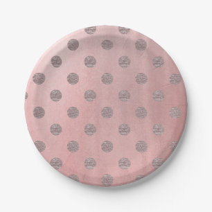 Assiettes En Carton Rose Gold Fushia Brillance Points de Polka Glamour