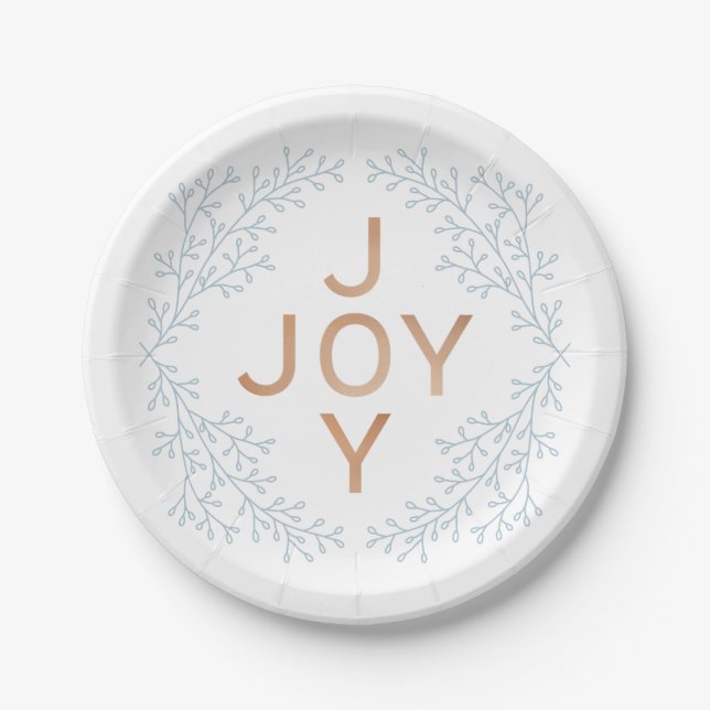 Assiettes En Carton Rose Gold Joy Blanc Botanique Arrière - plan Noël (Devant)