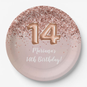 Assiettes En Carton Rose Gold Kids Girly 14e fête d'anniversaire