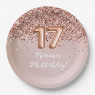 Assiettes En Carton Rose Gold Kids Girly 17e fête d'anniversaire