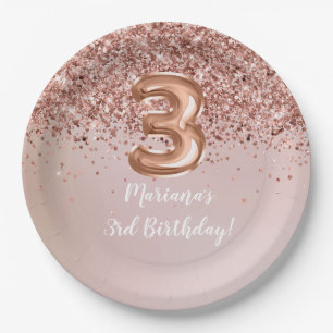 Assiettes En Carton Rose Gold Kids Girly 3e fête d'anniversaire