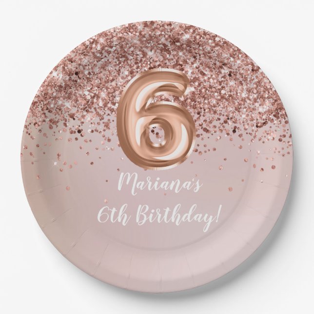 Assiettes En Carton Rose Gold Kids Girly 6e fête d'anniversaire (Devant)