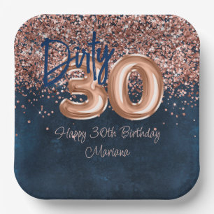 Assiettes En Carton Rose Gold Navy Blue 30th Birthday Party