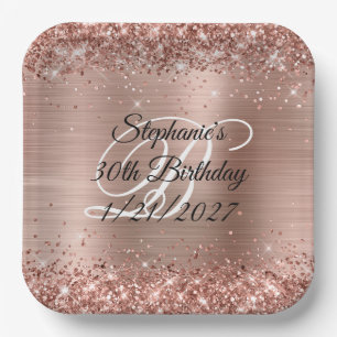 Assiettes En Carton Rose Gold Pailleté et Feuille d'aluminium 30e Anni