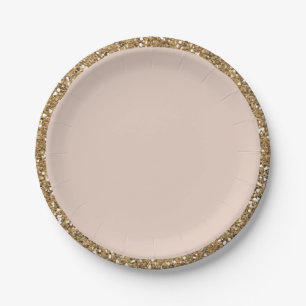 Assiettes En Carton Rose Gold Pailleté Moderne Blush Glam Douce Fête 1