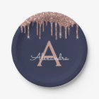 Rose Gold Pailleté Monogramme Anniversaire Bleu Nu