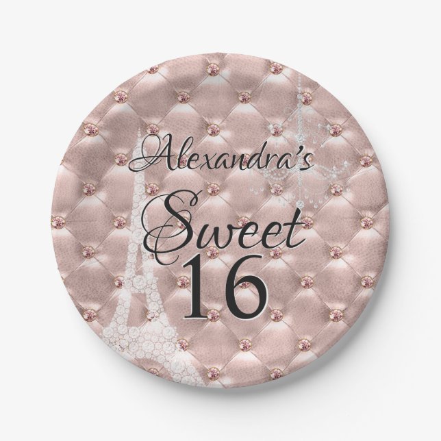 Assiettes En Carton Rose Gold Paris Sweet sixteen fête d'anniversaire (Devant)