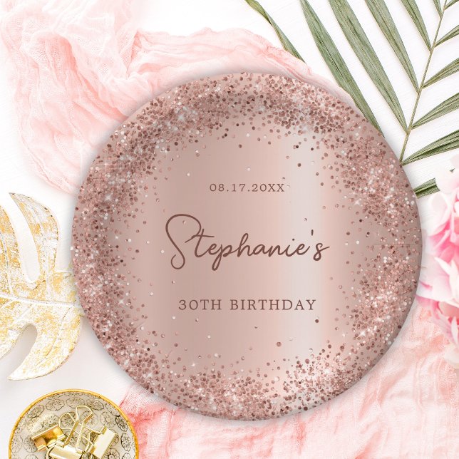 Assiettes En Carton Rose Gold Parties scintillant Foil 30e anniversair (Créateur téléchargé)