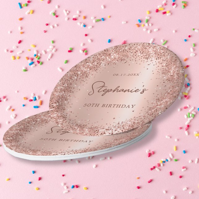 Assiettes En Carton Rose Gold Parties scintillant Foil 50e anniversair (Créateur téléchargé)