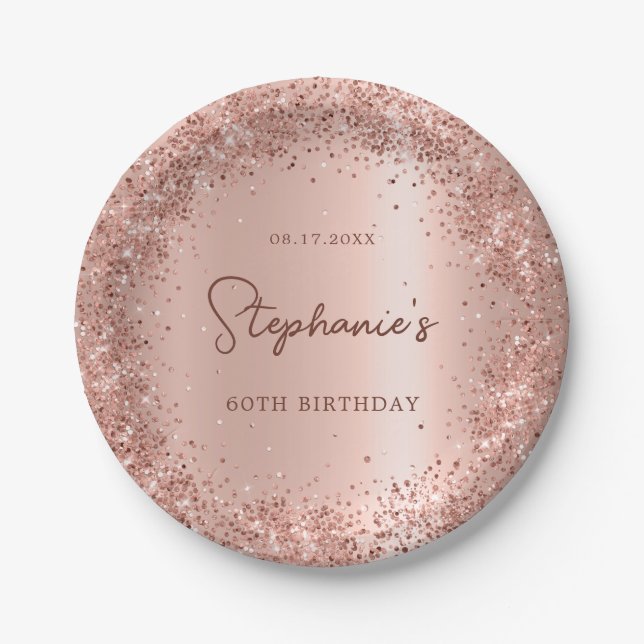 Assiettes En Carton Rose Gold Parties scintillant Foil 60e anniversair (Devant)