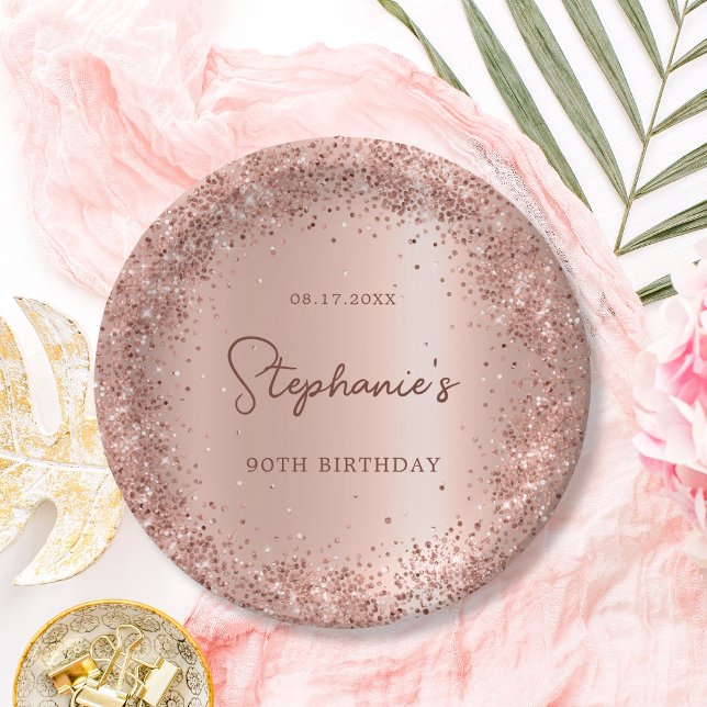 Assiettes En Carton Rose Gold Parties scintillant Foil 90e anniversair (Créateur téléchargé)