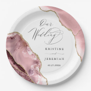Assiettes En Carton Rose Gold Parties scintillant noir Script Mariage