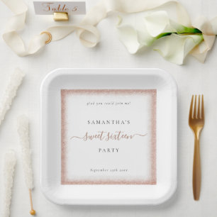 Assiettes En Carton Rose Gold Parties scintillant Nom du cadre Date Wh