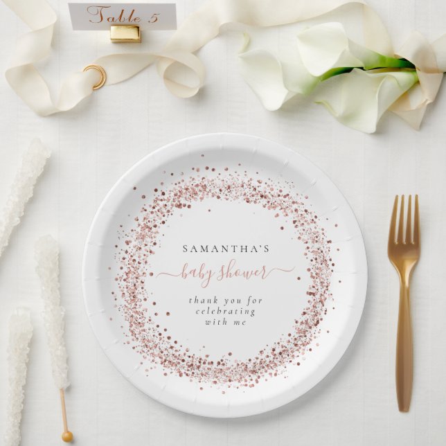 Assiettes En Carton Rose Gold Parties scintillant Nom du cadre Merci B (Mariage)