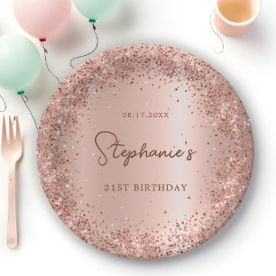 Assiettes En Carton Rose Gold Parties scintillant Phuile 21e anniversa