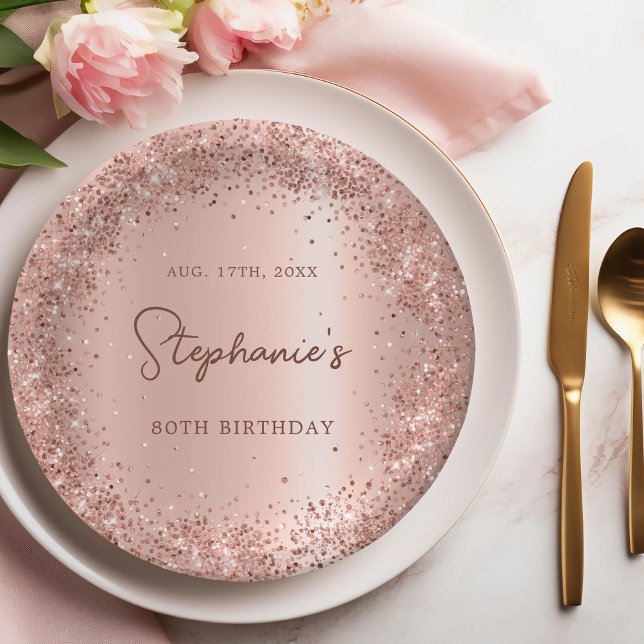 Assiettes En Carton Rose Gold Parties scintillant Pile 80e anniversair (Créateur téléchargé)