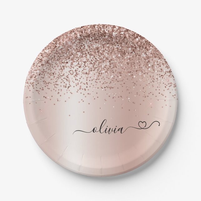 Assiettes En Carton Rose Gold - Parties scintillant rose pâle Nom du m (Devant)