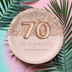 Assiettes En Carton Rose Gold personnalisé Imprimé Léopard 70 ans Anni