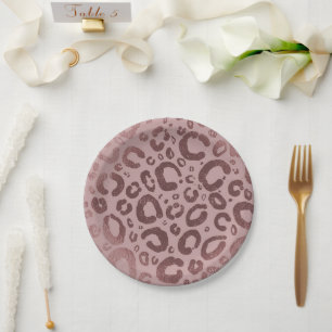Assiettes En Carton Rose Gold Rose Glam Imprimé Léopard Fête