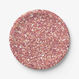 Assiettes En Carton Rose Gold Rose Pailleté Glam Fête Sur Mesure