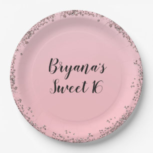 Assiettes En Carton Rose Gold Rose Pailleté Glamour Bord Douce Fête de