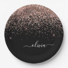 Rose Gold - Rose Pâle Noir Paillettes Monogramme N