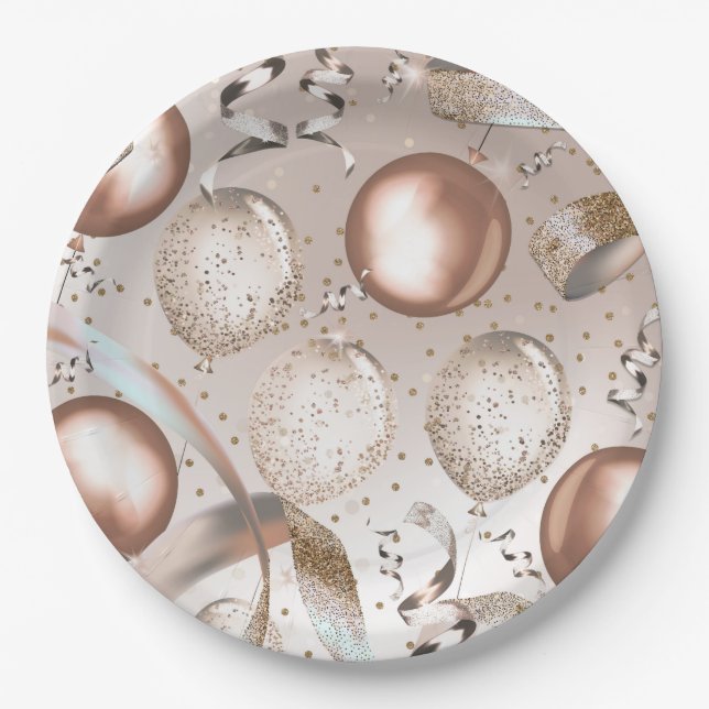 Assiettes En Carton Rose Gold Rose & Parties scintillant Balloons Swee (Devant)