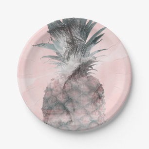 Assiettes En Carton Rose Gold Rose Tropical D'été Ananas Fête