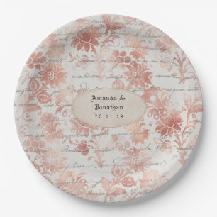 Assiettes En Carton Rose Gold Shabby-Chic Mariage