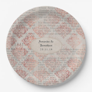 Assiettes En Carton Rose Gold Shabby-Chic Mariage
