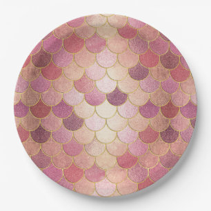 Assiettes En Carton Rose Gold Shimmer Mermaid Échelle Motif