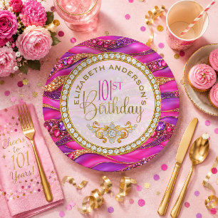 Assiettes En Carton Rose Gold Strata 101e Anniversaire