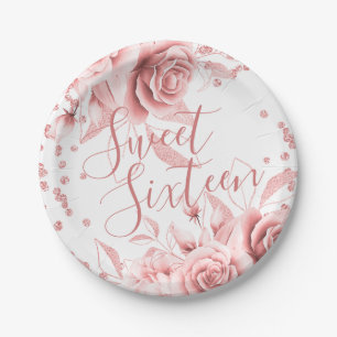 Assiettes En Carton Rose Gold Sweet 16 Parties scintillant Confetti Fl