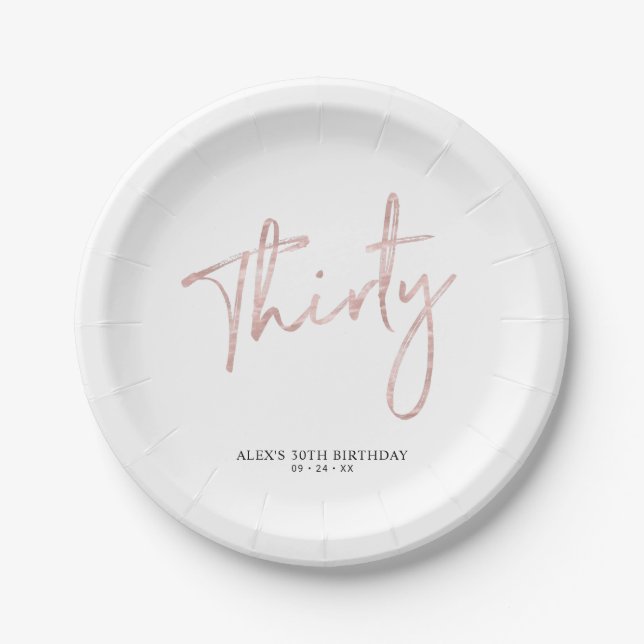 Assiettes En Carton Rose Gold Trente Lettres 30e anniversaire fête (Devant)