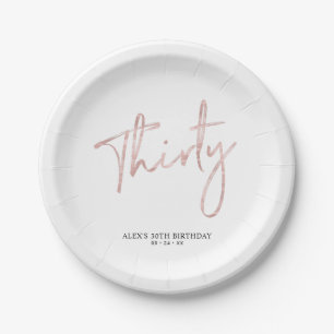 Assiettes En Carton Rose Gold Trente Lettres Fête d'anniversaire 30 an