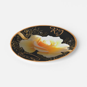 Assiettes En Carton Rose intérieur brillant jaune et or