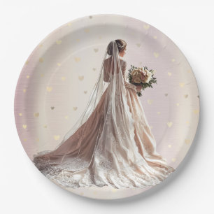 Assiettes En Carton Rose Mariée d'hiver Mariée Golden Shiny Heart Part