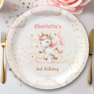 Assiettes En Carton Rose mignon Unicorn fille Anniversaire