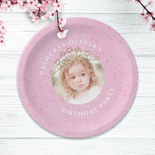 Assiettes En Carton Rose mignonne photo anniversaire Princesse Tiara S
