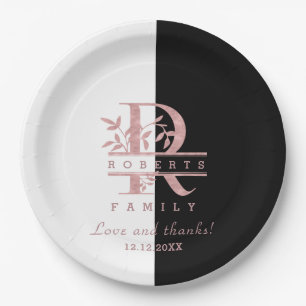 Assiettes En Carton Rose moderne Gold Split Monogramme personnalisé R