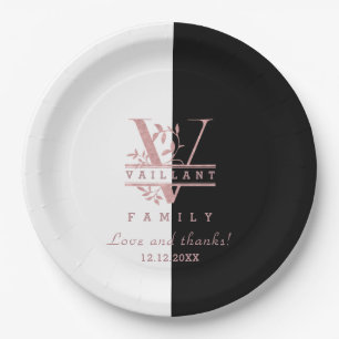 Assiettes En Carton Rose moderne Gold Split Monogramme personnalisé V