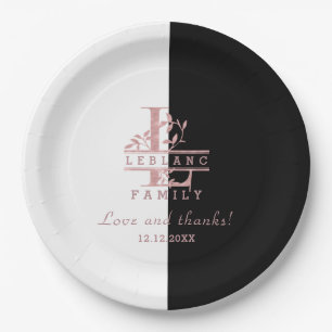 Assiettes En Carton Rose moderne Gold Split Personnalisé Monogramme L