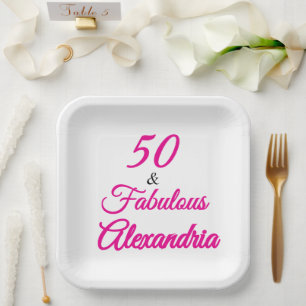 Assiettes En Carton Rose Noir 50 & Fabuleux 50e Anniversaire