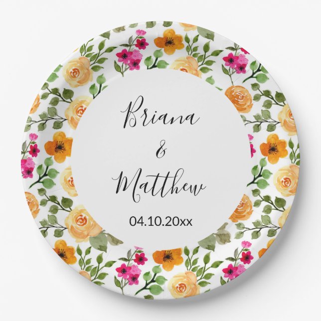 Assiettes En Carton Rose Orange mignon Floral été (Devant)