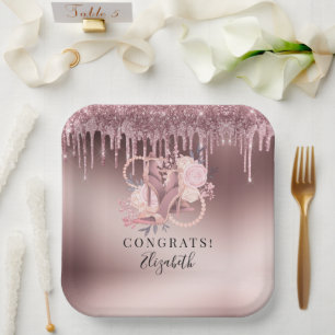 Assiettes En Carton Rose Parties scintillant or  retraite surprise
